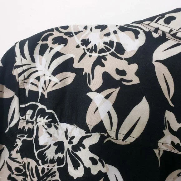 Christopher & Banks Women's Black Button Down White Tan Floral Jacket Coat - Picture 9 of 10